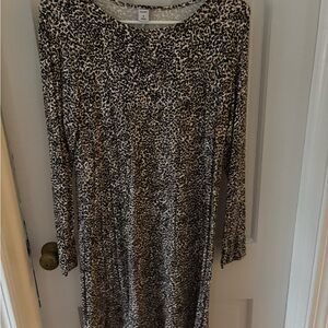 Old Navy Leopard Print Long Sleeve Dress - Black, Brown, Cream